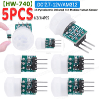 5-1PC IR Pyroelectric Infrared PIR Human Sensor Module Adjustable AM312 Sensor Human Motion Detector High Sensitivity DC 2.7-12V