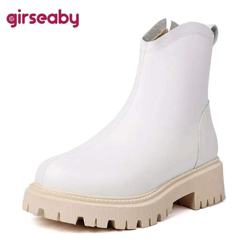 Girseaby Brand Women Ankle Boots Round Toe Chunky Heels 4.5cm Platform 2.5cm Zipper Big Size 44 45 Winter Daily Female Booties