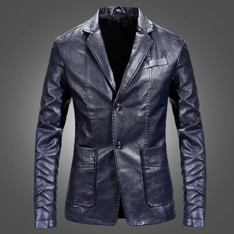 

Spring Autumn Men's Lapel Leather Dress Suit Coat / Male Business Casual Pu Blazers Jacket Winter Velvet Lining Outwear MY1080