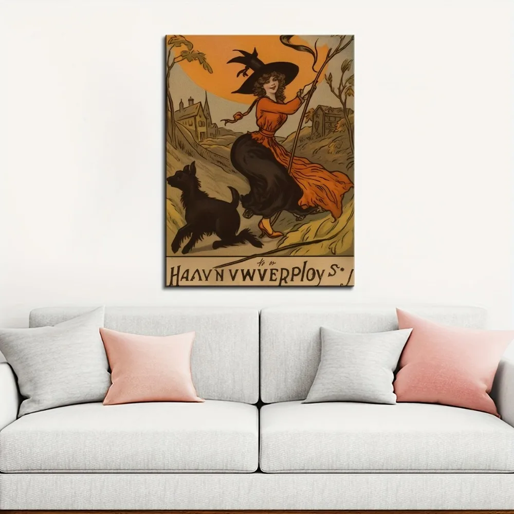 Perfect for decorating living room,bedroom and bathroom,perfect for decorating witch and black dog art against a sunset backdrop