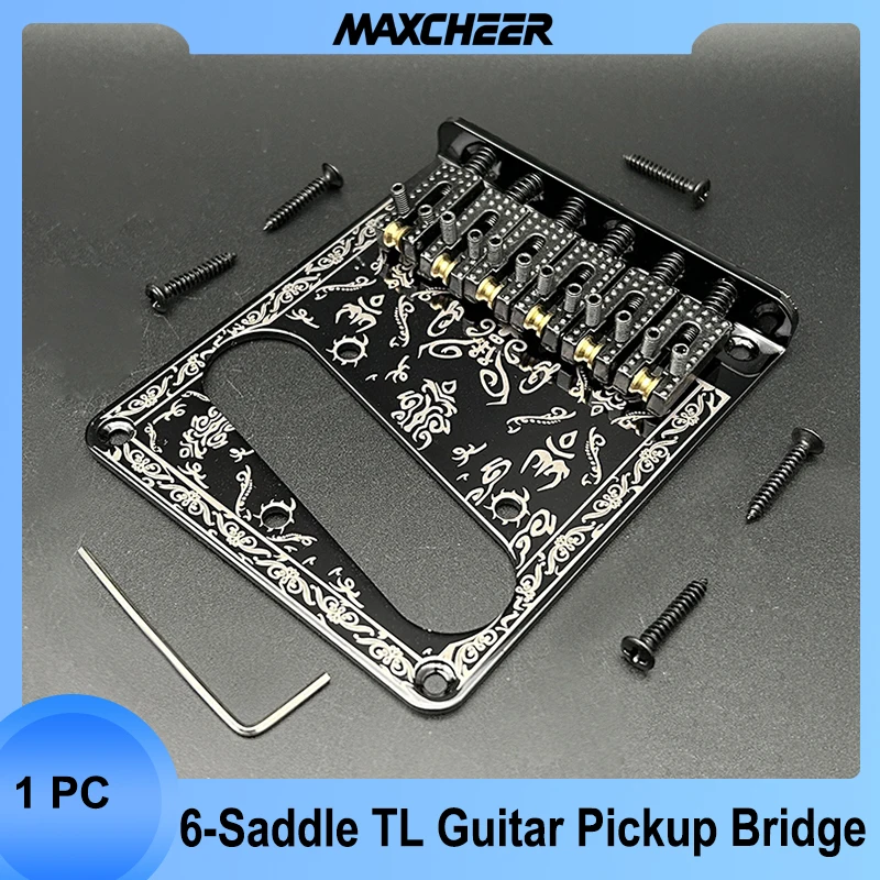 

Black 6-Saddle Guitar Pickup Bridge With 6 Vintage String Guides for FD TL Electric Guitar Parts