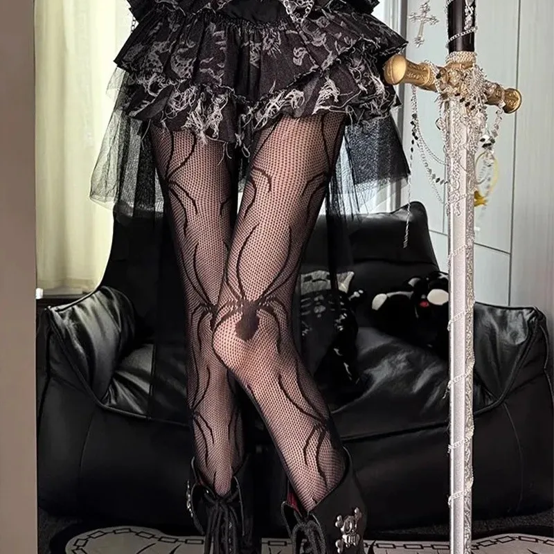 Halloween aranha morcego gótico estilo punk meias menina quente subcultura y2k buraco preto meia-calça para mulher meia meias