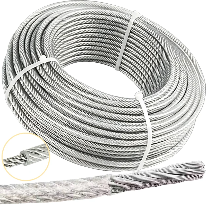 1-3mm Plastic-coated Stainless Steel Wires Ropes Rustproof Lifting Line Cable Wire Ropes for Outdoor Clothesline Deck Railing
