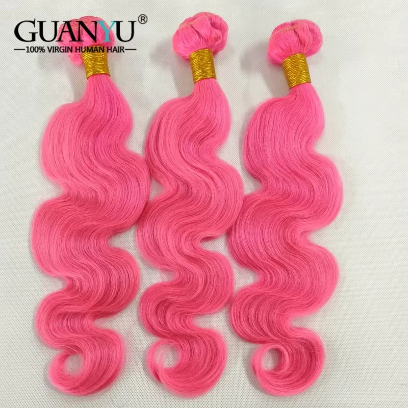 Pink Body Wave Human Hair Bundles 100% Remy Human Hair Extensions Brazilian 3/4 Bundles Deals Human Hair Wefts