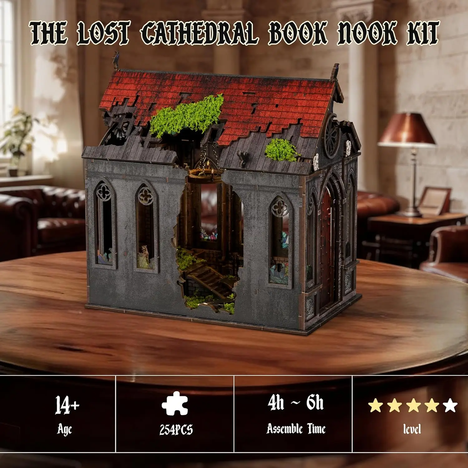 Kit de Casa en Miniatura DIY con Luz LED, Rompecabezas de Madera 3D para Adultos y Adolescentes, Decoración para Rincón de Lectura, Regalo