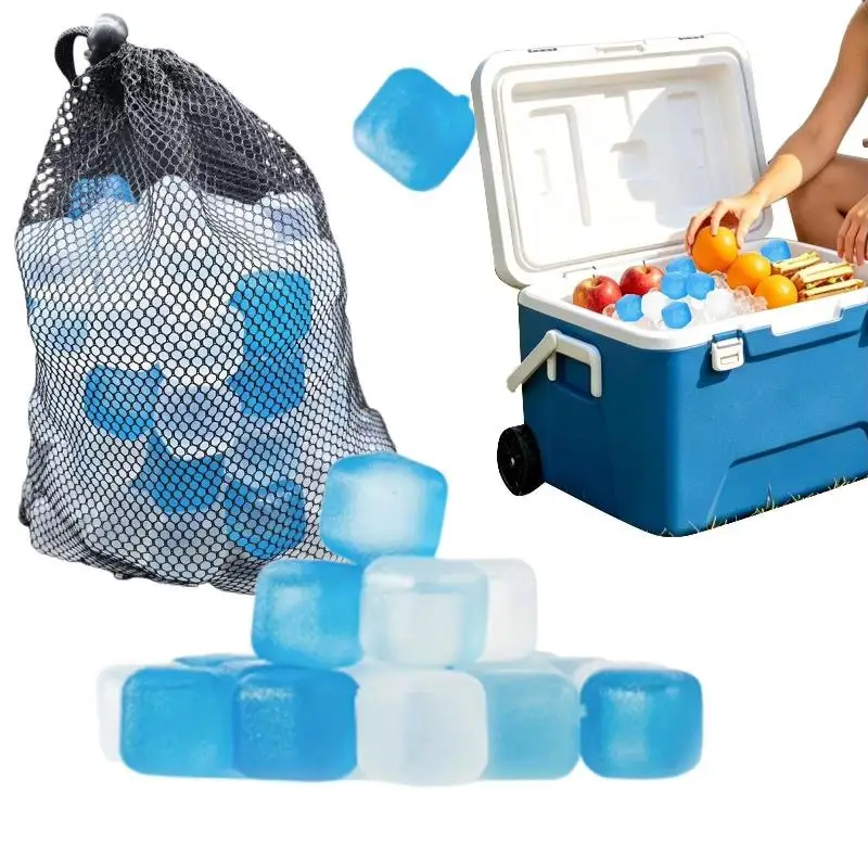 100Pcs Reusable Plastic Ice Cubes No-Melt Chilling Cubes Mesh Pack for Camping Party Bar Home Daily Drink Cooling