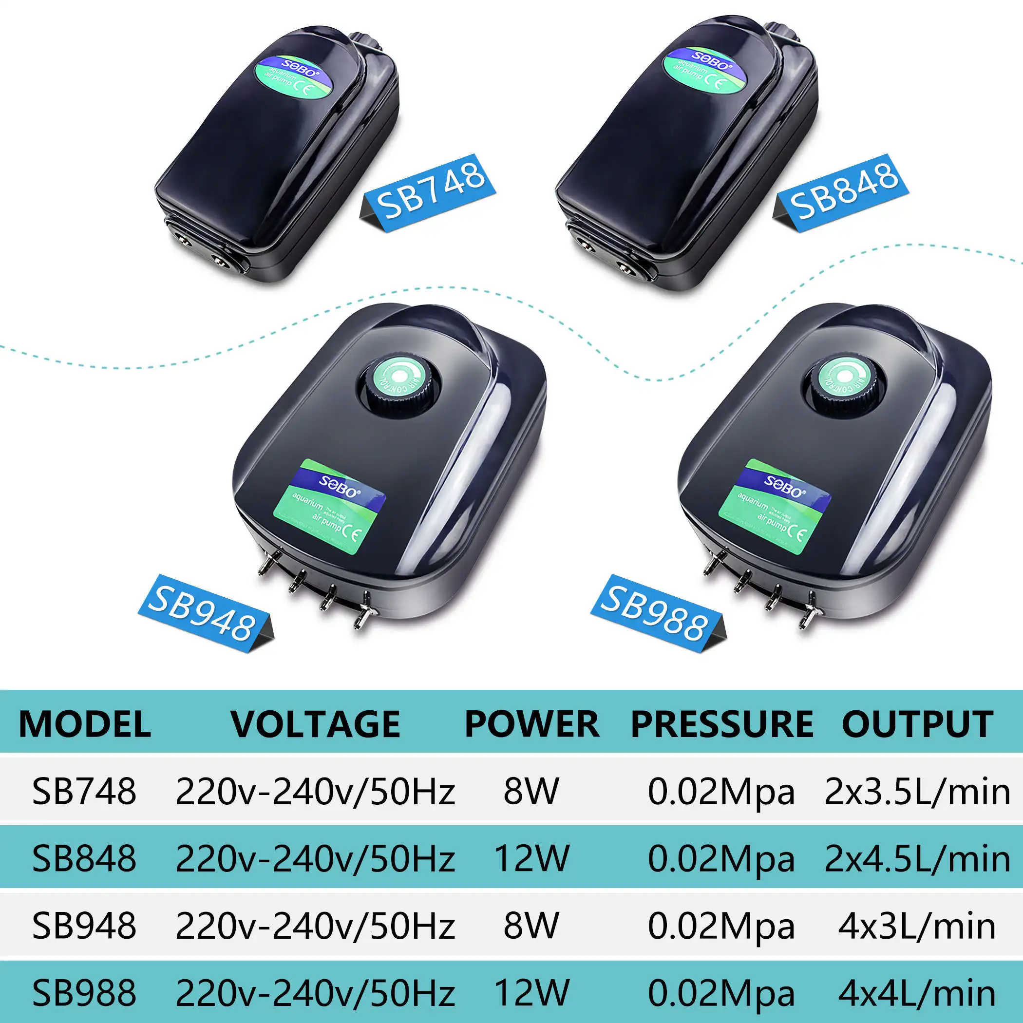 

220V Adjusted Aquarium Air Pumps Kit Fish Tank Oxygen Bubbler with Air Stones Tube Check Valves Compressor - SB