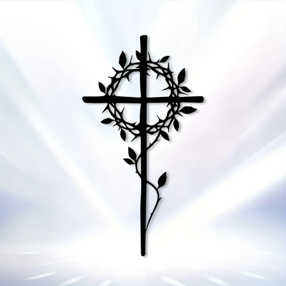 CIFBUY Metal Wall Art Vintage Iron Thorn Crown Cross Rustproof Hanging Plaque Sculpture for Home Prayer Decor Ornament Accent