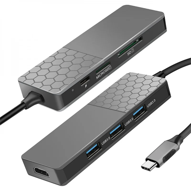 Tipo C Hub 7 en 1 USB3.0 HDMI 4K30Hz PD SD TF Estación de acoplamiento USB Hub para Macbook Pro