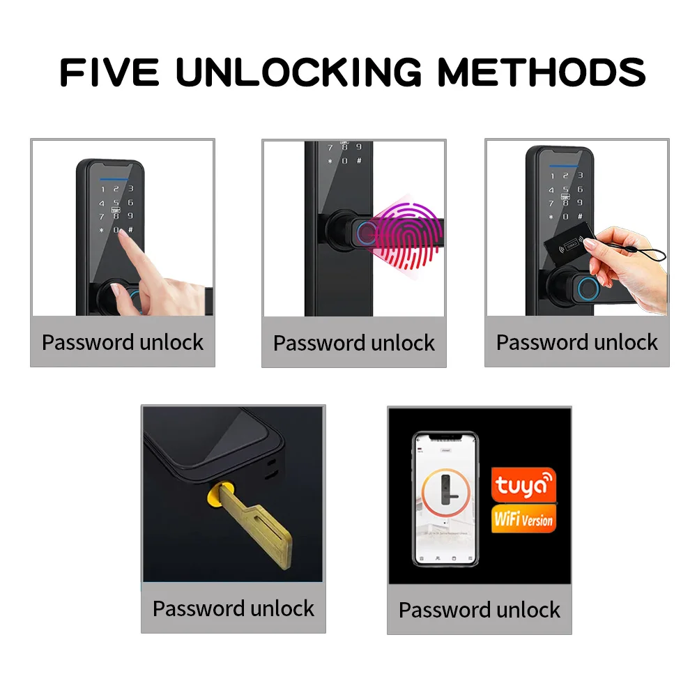 PHIPULO Tuya Smart Door Lock Digital Electronic Lock One-grip Unlock Fingerprint Card Key Tuya Lock Smart Home