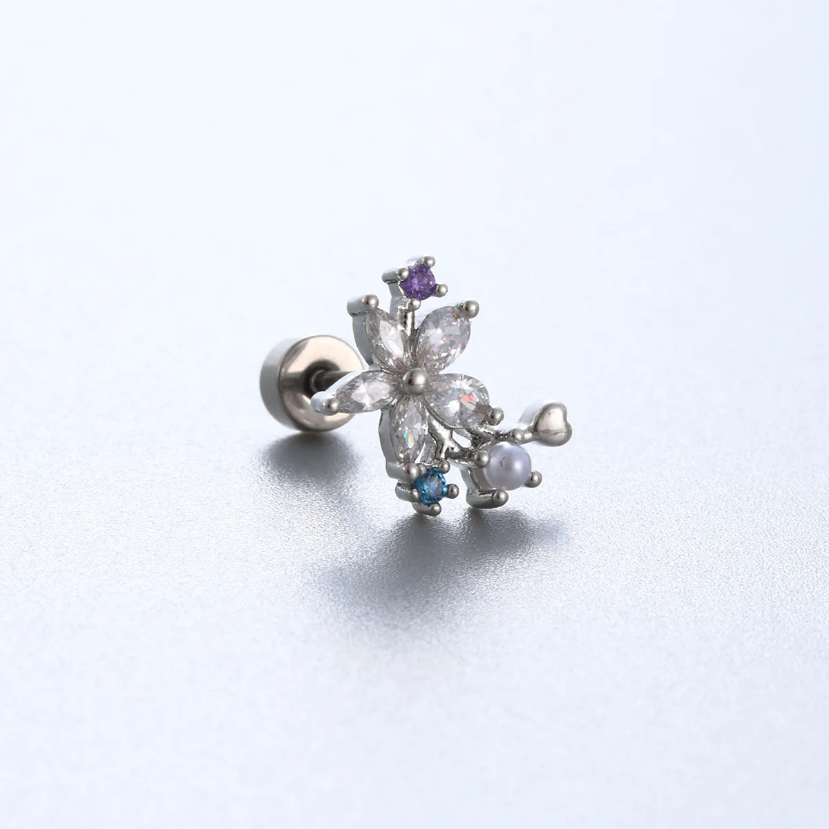 20G Butterfly CZ Earring Stud for Women Girls Trendy, Hypoallergenic Titanium Floral Cartilage Helix Stackable Piercing Jewelry