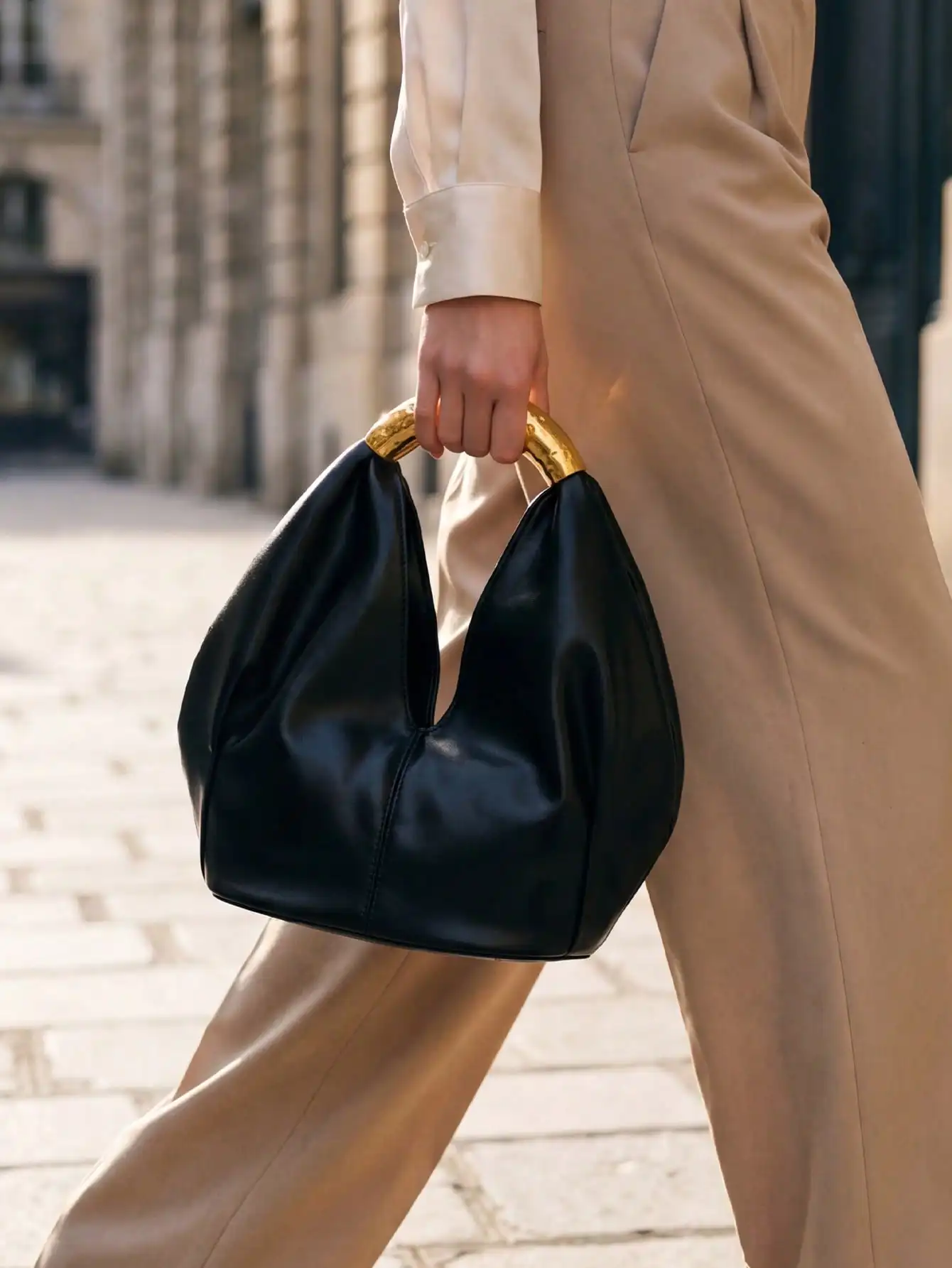 Soft Faux Leather Ruched Dumpling Handbag With Hammered Metal Ring Handle, Mini Cloud Underarm Bag, Versatile For Commuting,Dating Shopping,Vacation