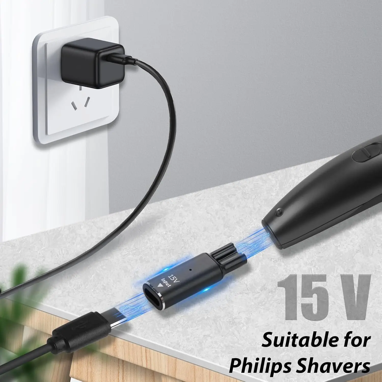 Brangdy 15V HQ8505 Typ-C Rasierer-Adapter Ladekonverter für Philips OneBlade QP6510 QP6520 QP6530 elektrischer Bartschneider