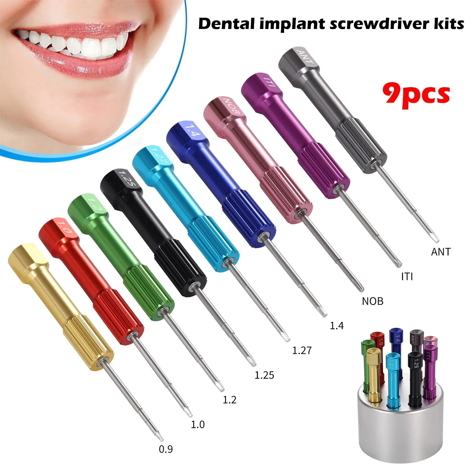 

9 шт./компл., отвертка для зубных имплантатов, лабораторная микро-универсальная отвертка для восстановления протеза, ручная отвертка, инструмент