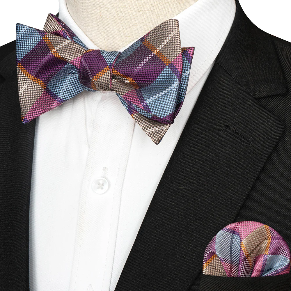 EASTEPIC Gestreifte Fliege für Herren, Einstecktuch-Set, kariertes Accessoire, Paisley-Krawatte, Blumenmuster, gepunktet, reines Schwarz, Abendparty – Detail 20