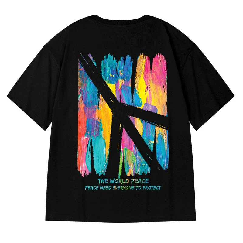 Summer Colorful Graffiti Print Oversized T Shirt For Men Hip Hop Fashion Tshirts 2022 New Short Sleeve Tees Tops y2k clothes