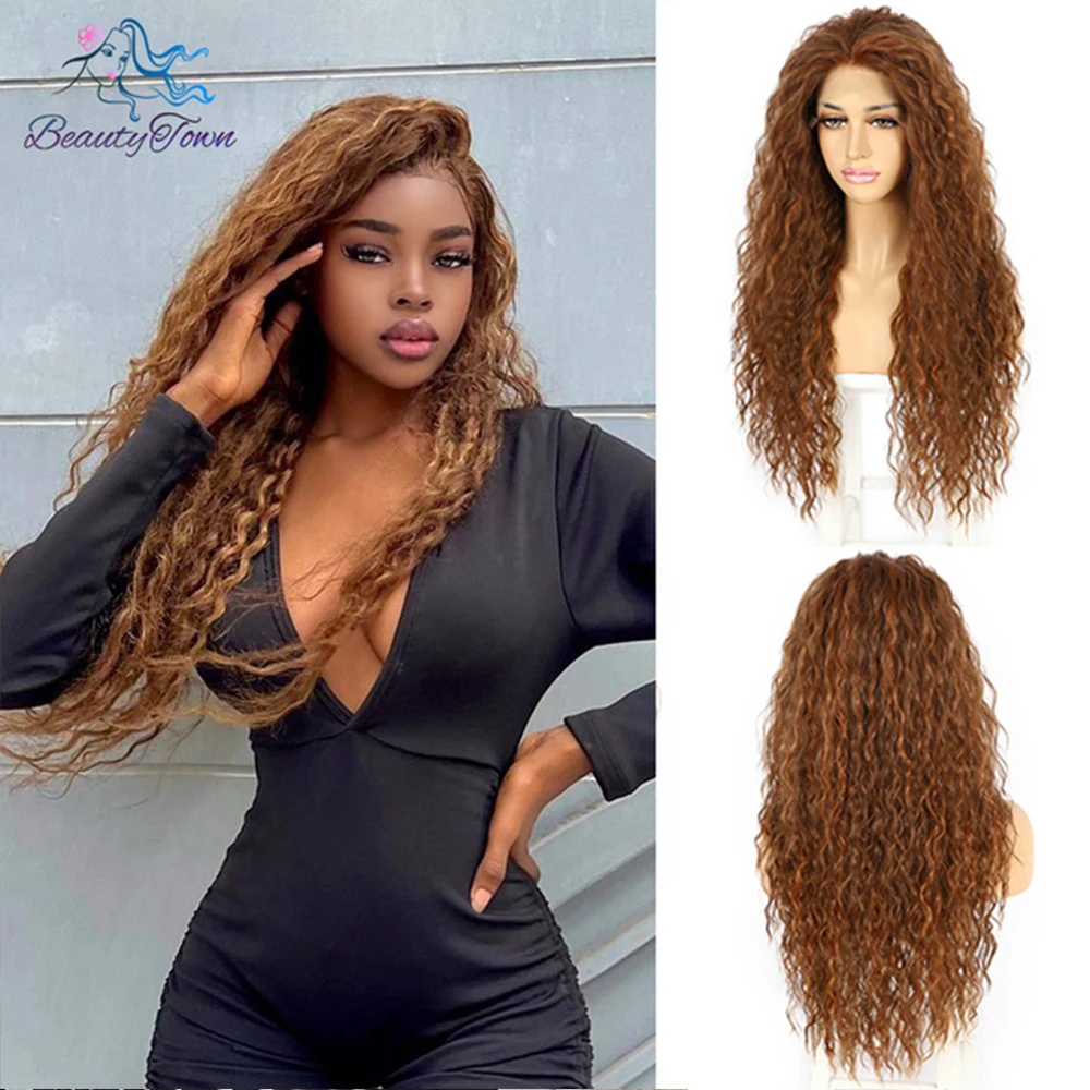 Long Inche Blonde Synthetic 13x3 Lace Front Wig 613 Grey  Brown Ginger Kinky Curly Wig HD Transparent Lace Front Wig Cosplay Wig