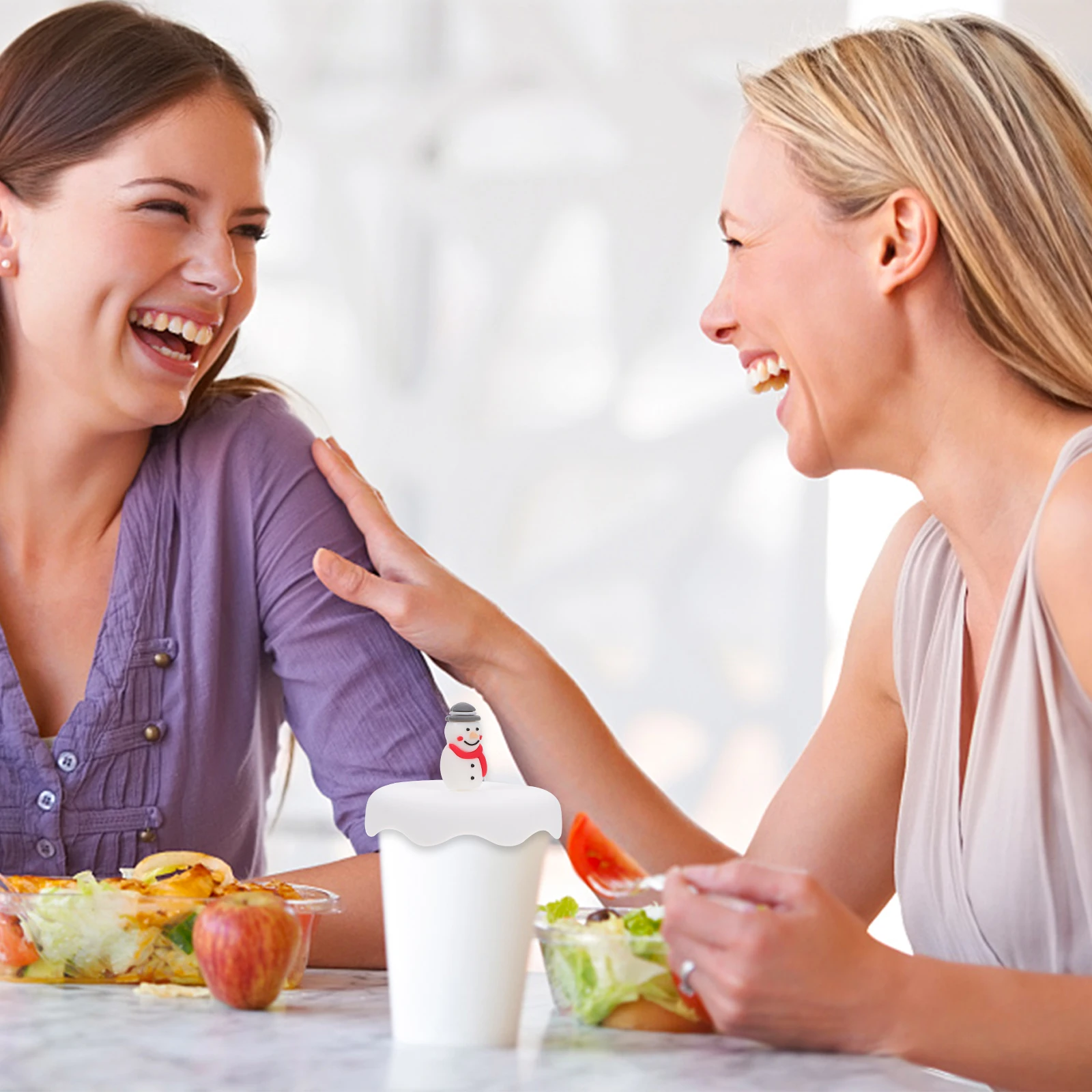 

2pcs Christmas Snow Cup Lids Silicone Cartoon Seal Covers For Mug Airtight Leakproof Dustproof Heat-Resistant White Kitchen Bar