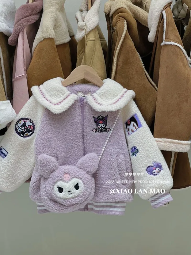 

Kawaii Kuromi Sanrio Cute Baby Warm Coat Autumn and Winter Clothes Baseball Suit Student Christmas Gifts for Girls