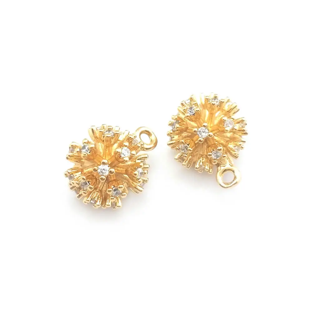 6PCS 11MM High Quality 18K Gold Color Brass and Zircon Flower Ball Charms Pendants Jewelry Making Diy Findings Accessories