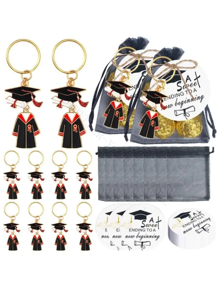 R7UF 20 Pack Graduation Theme Rings with Diploma Caps Gown Students Souvenirs