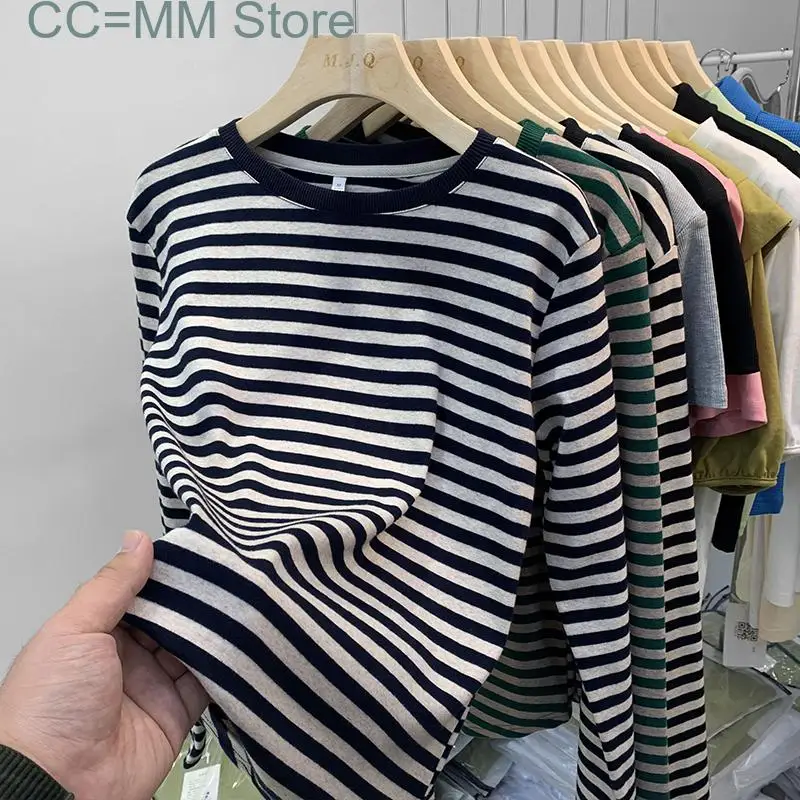 New Striped Chic T Shirts for Women Fashion O Neck Elegant Tops Office Ladies Long Sleeve Casual Tee Shirts