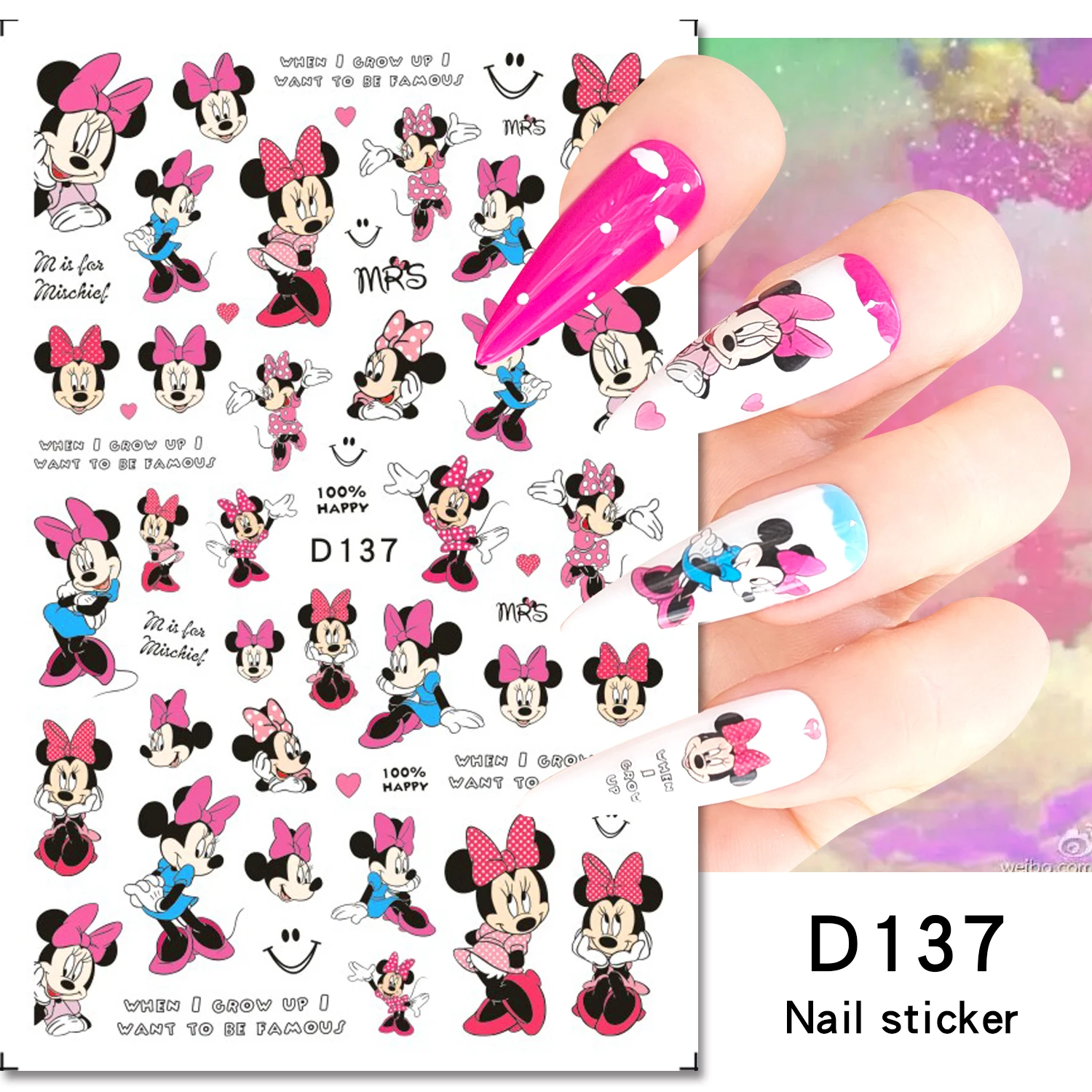 6/12 pièces 3D dessin animé Mickey & Minnie autocollant pour ongles Expressions multiples Kawaii Mickey Mouse autocollant pour ongles auto-adhésif Mickey curseur