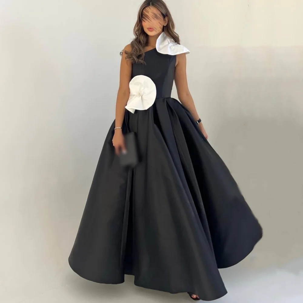 

Customized Elegant Flower Pleat One-shoulder A-line Long Dresses Women's Evening Gowns Bespoke Occasion Grace Prom Dresses