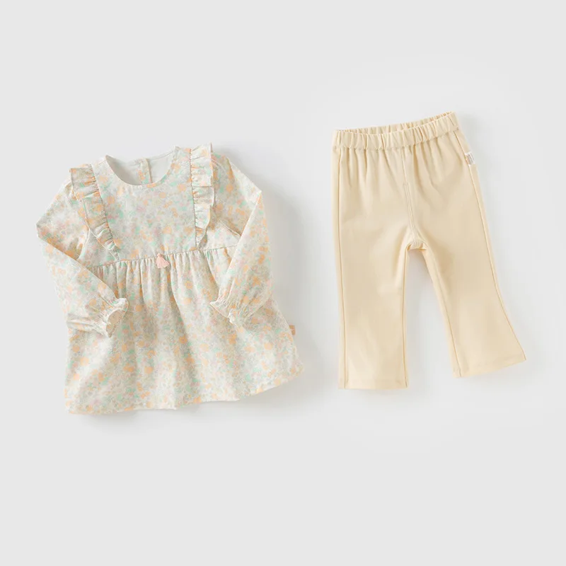 Dave Bella Children Spring Autumn 2PCS Shirt Legging Sets Girls Floral Print Top Trouser Suit Two-Piece Outdor Clothes DB1250438