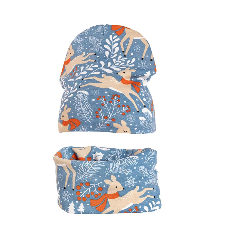 Autumn Winter Baby Scarf Hat Set for Boys and Girl Cartoon Car Deer Baby Boy Hat Kids Beanies Children Cap Warm Infant Hats