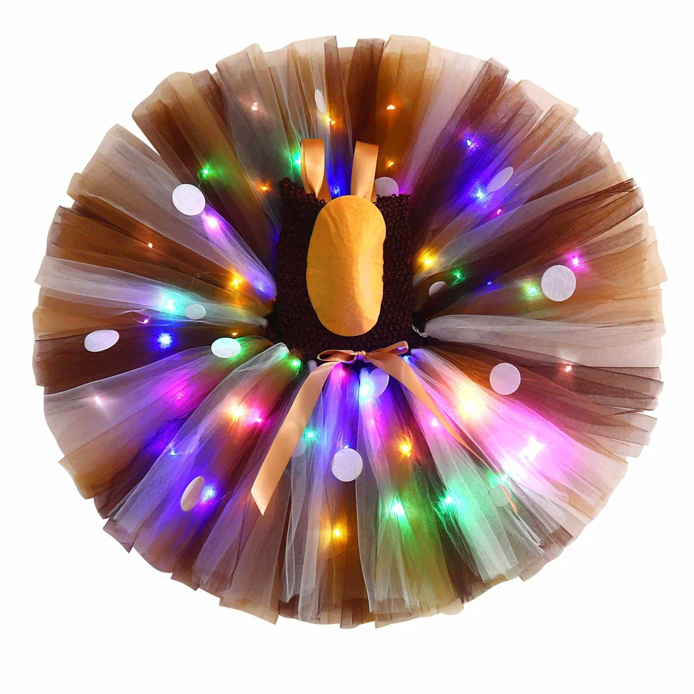 Led Lights Tiger Deer Giraffe Costumes for Girls Christmas Halloween Dresses Jungle Animals Cosplay Outfits Kids Holiday Tutus