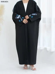 Siskakia Ramadan Dubai Embroidered Long Sleeve Abaya Muslim Women’s Elegant Casual Kaftan V-Neck Cardigan