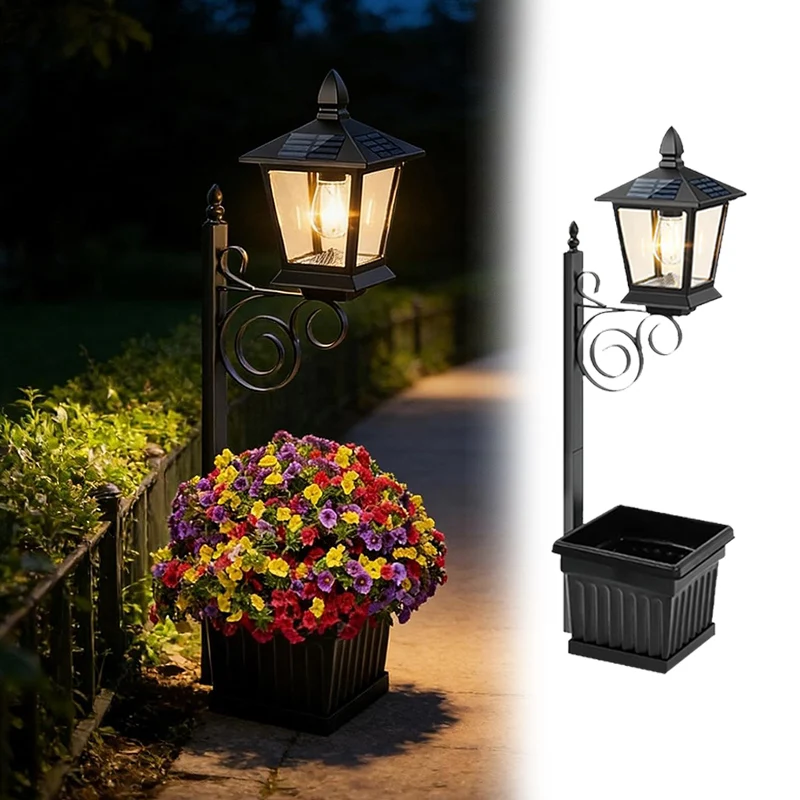 

Wall/Stand Solar Planter Lights Outdoor Garden Decor Lights Outdoor Flower Pots Flower Lamp for Yard Front Porch Back Door