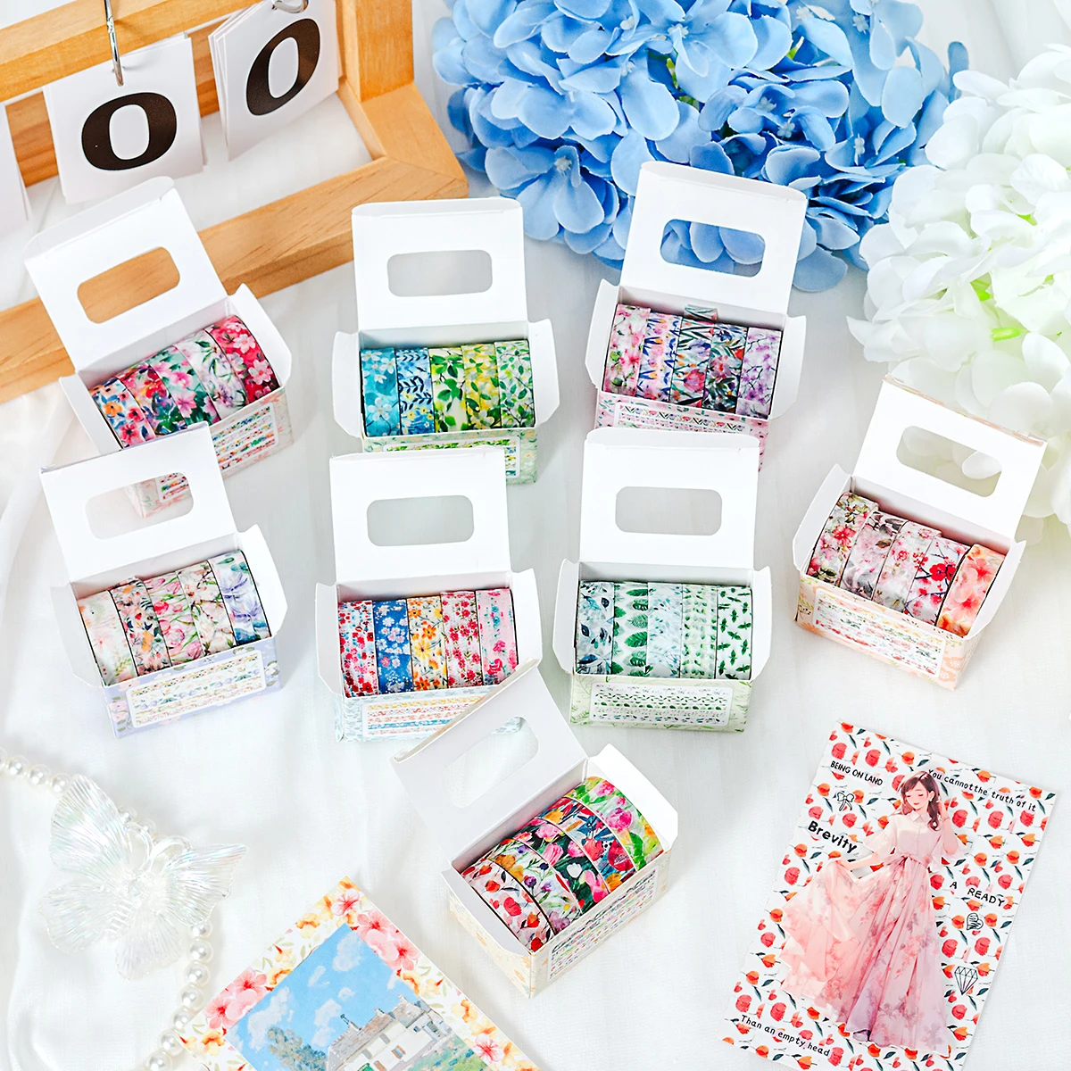5 rolls/box of romantic floral washi tape, creative DIY manual decoration masking tape, gifts for classmates