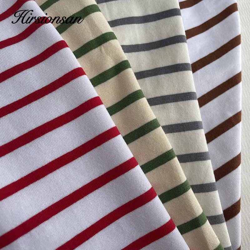 Hirsionsan Long Sleeve Striped T Shirt Women 2023 Spring Summer Oversized 100% Cotton Tshirts Female Casual Chic Tees Girls Tops