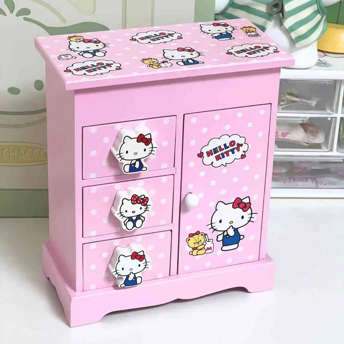 

Sanrio Kawaii Hello Kitty Wooden Jewelry Box Anime Cartoon Lovely Fashionable Exquisite Sturdy Accessories Earring Storage Box