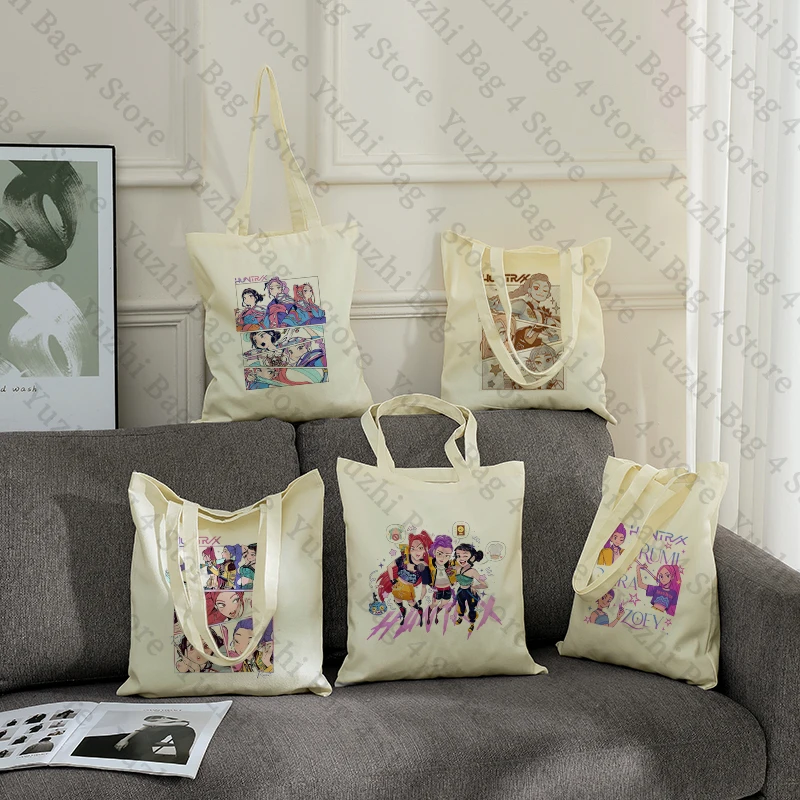 

Kpop Fans Gift Huntrix Monster Adventure Tote Bag, кошачий зверь и пузырьковые знаки с надписью Trio Poses Сумка на плечо, легкая сумка