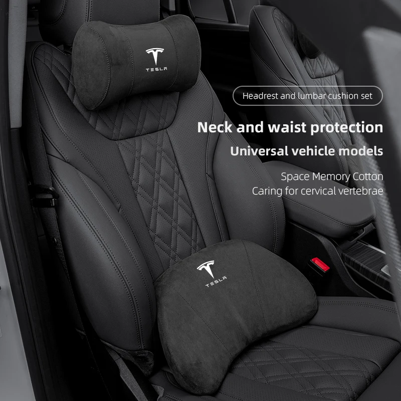 Tesla novo carro camurça encosto de cabeça assento travesseiro apoio lombar almofada para tesla modelo 3 s x modelo y cybertruck roadster spacex carro