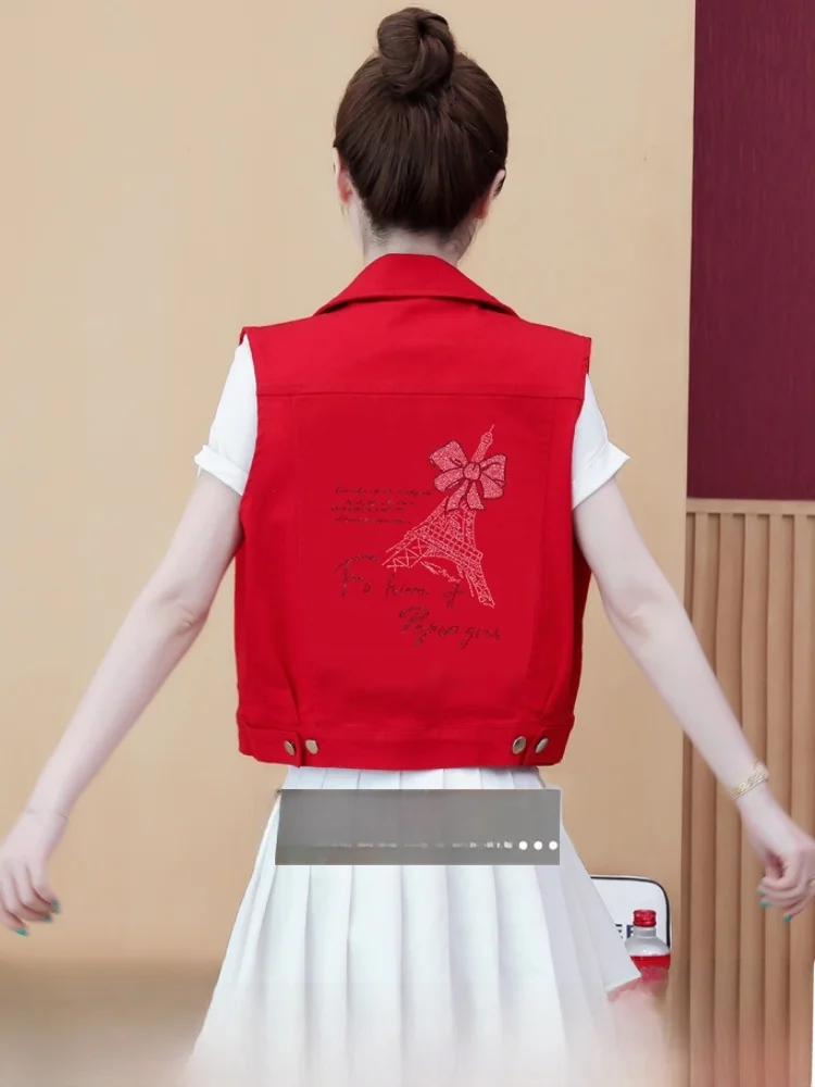 

Весенне-осенний джинсовый тройник, женский жилет-конверт, верхняя одежда большого размера, корейский модный воротник с одной пуговицей