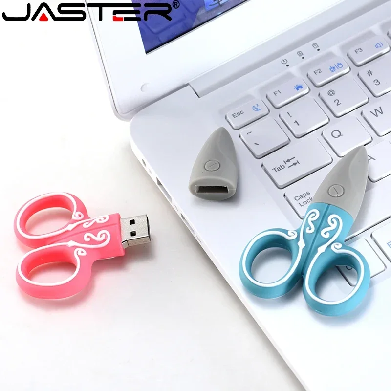 JASTER Mini Scissors USB Flash Drive 64GB Cute Silicone Memory Stick 32GB Real Capacity Pendrive 16GB بچوں کے لیے تحفے U Disk 16GB