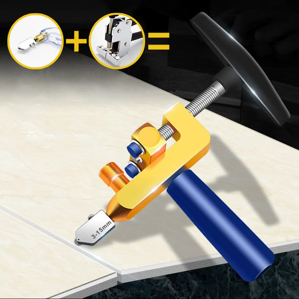 Cortador De Azulejos Y Vidrio Profesional 3-15 Mm: Herramienta Manual Multifuncional Con Cabezales De Repuesto - Dorado