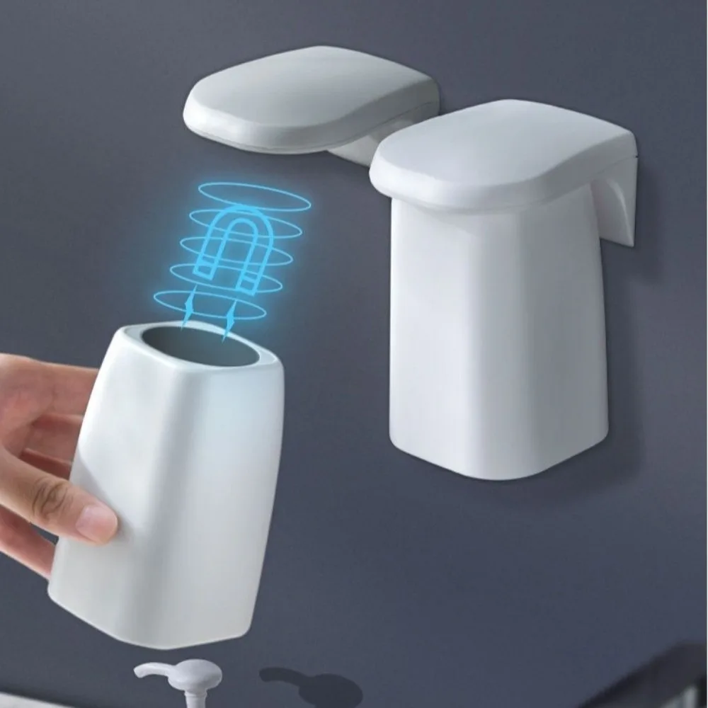 ABS Magnetic Toothbrush Cup Holder Drainage Design Inverted Suspension Mouthwash Cup Storage Rack Wall Mounted