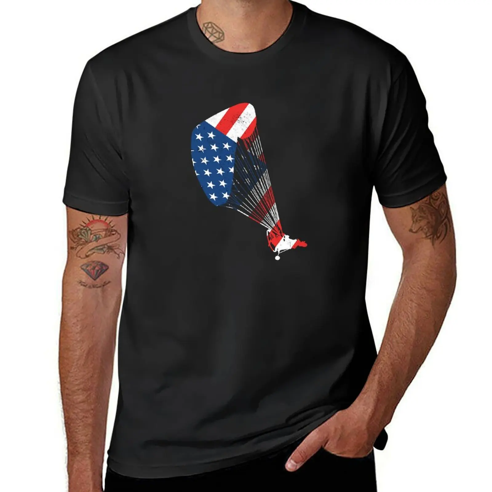 USA Patriotic Trike Powered Parachute Design, Distressed T-Shirt oversizeds graphics summer tops mens graphic t-shirts funny