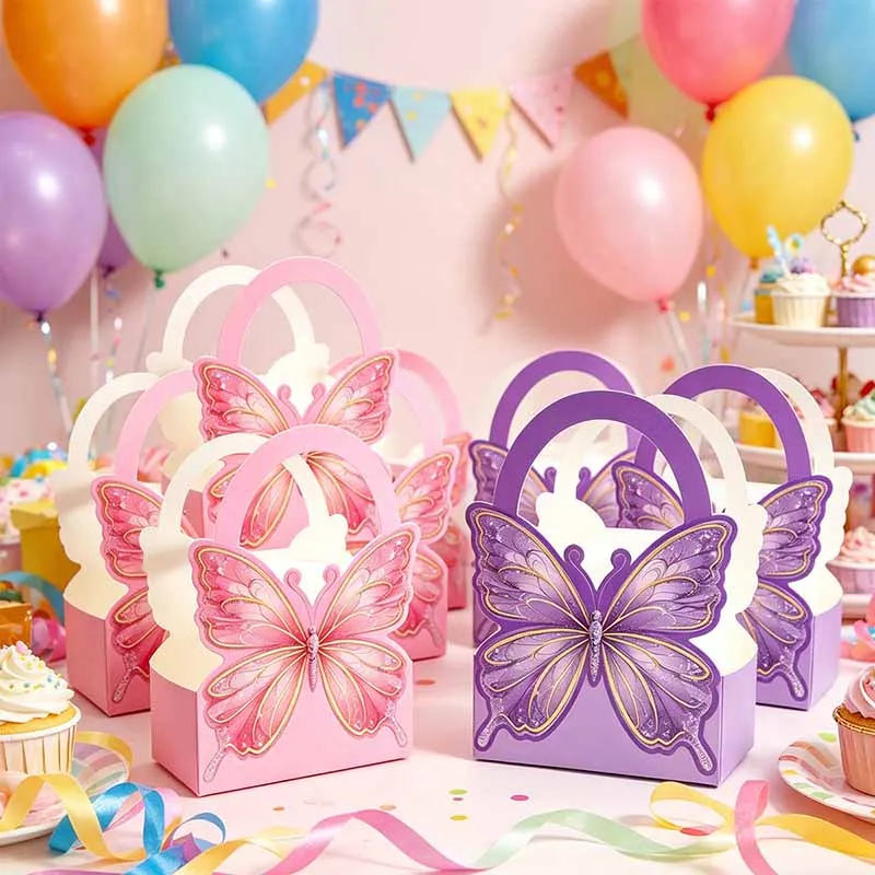 10/20Pcs Butterfly Party Suitcase Candy Gifts Box With Handle Happy Birthday Party Biscuit Packing Bag Kids Baby Shower Supplies view 5