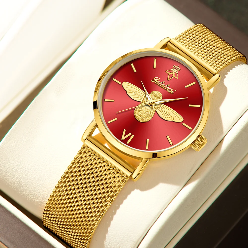 YaLaLuSi Minimalist Quartz Couple’s Watches with 3D Bee Relief Design for Men and Women Relojes De Mujeres