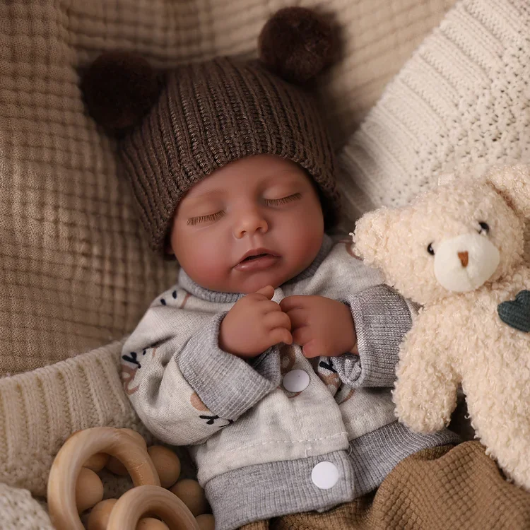 Lucy 12 Inch Full Body Silicone Reborn Baby Doll Sleeping African American Infant Boy Lifelike Companion