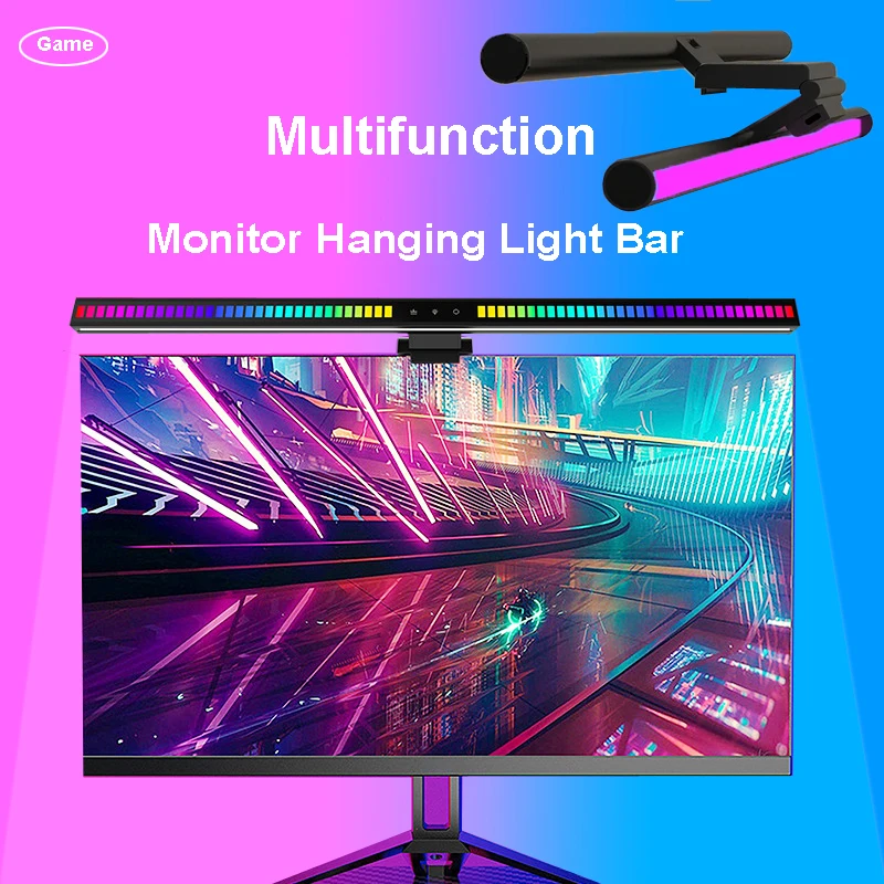 

RGB Monitor Light Bar Atmosphere Touch Sensitive LED Computer Monitor Desk Lamp with Sounds Pick Up Music Rhythm for Gaming