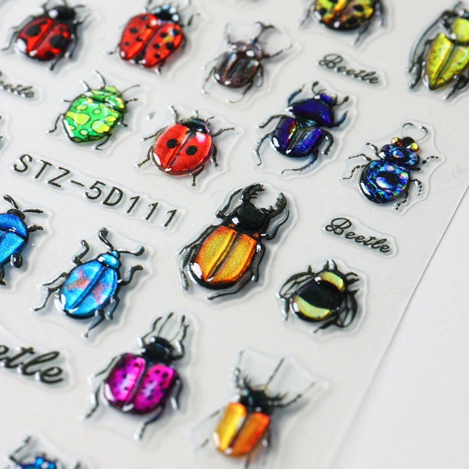 5D Beetle Coccinella Nail Art Decalcomanie Cartoon Insert Jelly Nail Adesivi autoadesivi Manicure Decorazioni 3D Forniture per unghie
