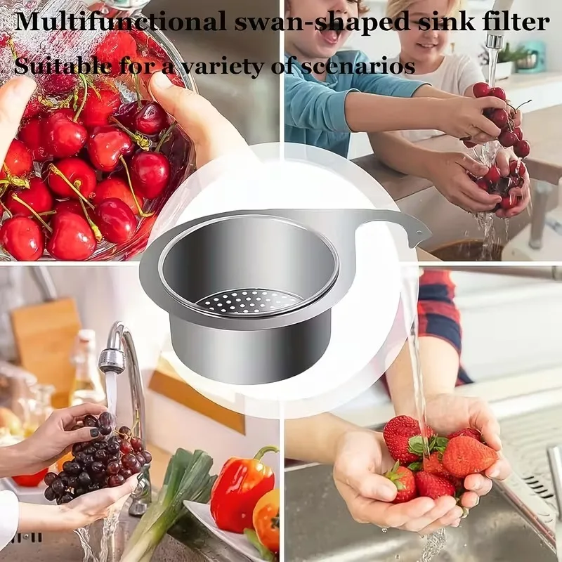 Stainless Steel Swan Neck Design Removable Strainer Basket for Kitchen Bathroom Sink Draining Easy Clean Rust-Free Filter Tool