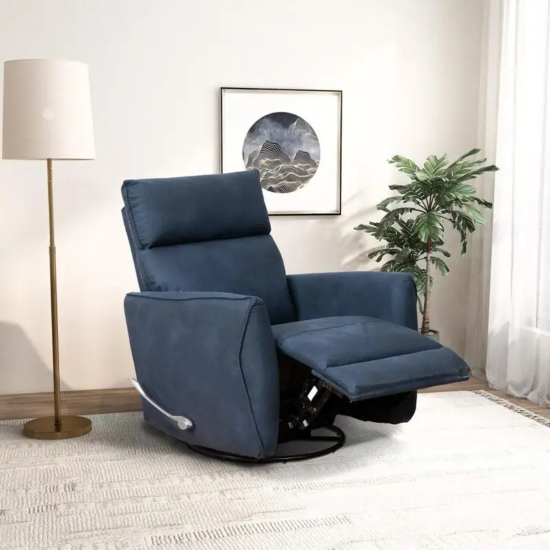 

Midnight Blue Suede Recliner Chair with Swivel Glider Feature - Comfortable and Stylish Lounge Seating for Home or Office